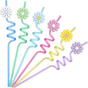 24 Pcs Plastic Flower Straws Groovy Daisy Flower Straws Reusable Straws Bulk Daisy Party Favors Flower Birthday Decorations for Summer Birthday Party, Multicolored (Cute Color)