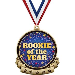 Rookie of The Year Medals - 2.5" Gold Rookie Medal Award includes Red White and Blue Neck Ribbon, Great Rookie Awards Prime