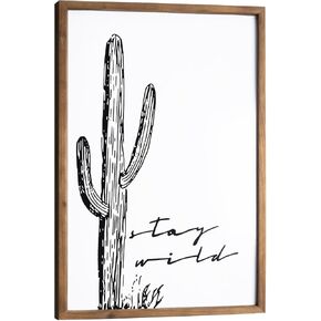 flangairy Western Wall Decor, Cactus Wall Art, 31.5 × 23.6 Inches Wooden Southwestern Desert Living Room Southwest Home Wood Black White Decorations