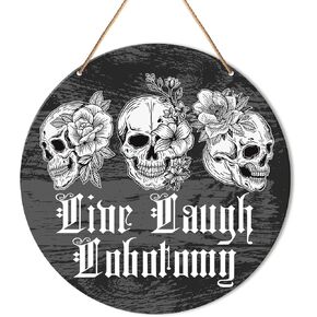 Muktoujaumai Dark Humor Wall Decor, Funny Gothic Witch Hanging Sign Decor Halloween Dark Academia Wall Decoration Sign for Goth Home, Bathroom, Live Laugh Lobotomy