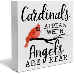 Memorial Cardinal Gift Decorative Wooden Box Sign Cardinals Appear When Angels are Near Wood Block Plaque Decor Home Shelf or Wall Display