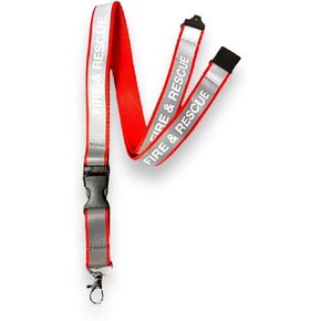 20mm Red Fire and Rescue Reflective Lanyard Safety Breakaway & Detachable Buckle Clip