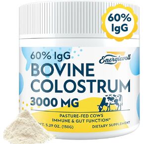 Bovine Colostrum Supplement Powder - 60% IgG 3000 mg for Gut, Hair Growth, Beauty, and Immune, Easy to Mix, Unflavored (50 Servings)