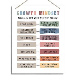 Growth Mindset Sign, Success Begin's With Believing You Can, Decorative Hanging Wood Plaque for Wall, Educational Wall Decor, Classroom Decor, Office Decor, Inspirational Decor, Counseling Room Decor