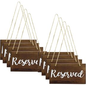 8 PCS Hanging Wooden Reserved Signs Rustic Reserved Seating Signs for Weddings Special Events Reserved Signs for Wedding Chairs Reserved Chair Hanging Sign for Church Pews Restaurant Chairs Doorways