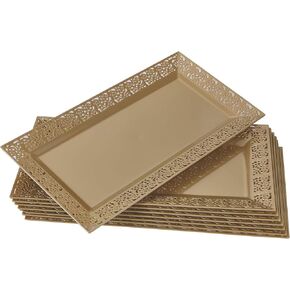 Silver Spoons DISPOSABLE LACE TRAYS | for Upscale Wedding and Dining | 6 pc | White | 14" x 7.5" -