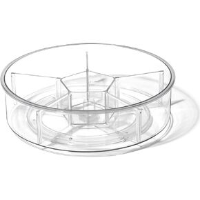 BINO Plastic Round Turntable Organizer with 6 Compartments - Clear | Spinning Divided Turntable Container | Rotating Organizer Storage for Bottle Condiments Fridge Kitchen Counter Pantry Bathroom