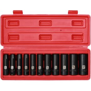 EMENTOL 11PCS 1/2" Drive Deep Impact Socket Set, 6-Point, CR-V, 11 Pieces 1/2-Inch SAE Sockets, 3/8 Inch - 1 Inch
