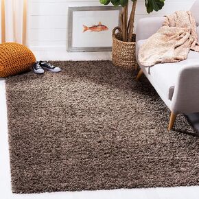 SAFAVIEH Athens Shag Collection Area Rug - 8' x 10', Taupe, Non-Shedding & Easy Care, 1.5-inch Thick Ideal for High Traffic Areas in Living Room, Bedroom (SGA119T)