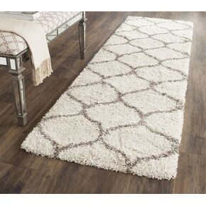 SAFAVIEH Hudson Shag Collection Runner Rug - 2'3" x 6', Ivory & Grey, Moroccan Trellis Design, Non-Shedding & Easy Care, 2-inch Thick Ideal for High Traffic Areas in Living Room, Bedroom (SGH280A)