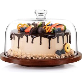 حامل الكيك مع قبة أكريليك، طبق كيك دوار من خشب السنط مع غطاء أكريليك، صينية تقديم الكيك، قرص دوار لتزيين الكيك لهدايا الخبز، وحفلات المطبخ وأعياد الميلاد، وحفلات الزفاف in Kuwait