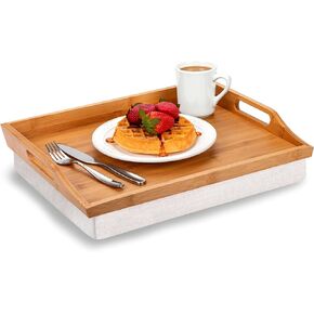 ROSSIE Home Bamboo Bed Tray Lap Desk with Detachable Cushion, Serving Tray - Java - Fits up to 15.6 Inch Laptops - Style No. 76102