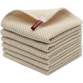 Mia'sDream Cotton Hand Face Head Towel Waffle Weave Kitchen Tea Towel Dish Towels, Soft and Absorbent Bath Guest Gym Towel Washcloths, 13inch x 28inch 3 Pack(Beige)