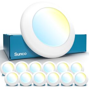 Sunco 12 Pack 6 Inch LED Disk Lights, Flush Mount Black Disc Recessed Ceiling Can Lighting, 1050 LM, Selectable CCT 2700K/3000K/4000K/5000K/6000K, Dimmable, 15W=100W, Wet Rated ETL