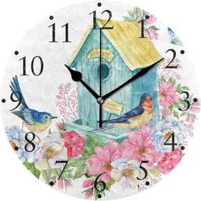 VIKKO Wall Clocks Battery Operated 9.4 Inch Home Office Decorative Clock (Bird)