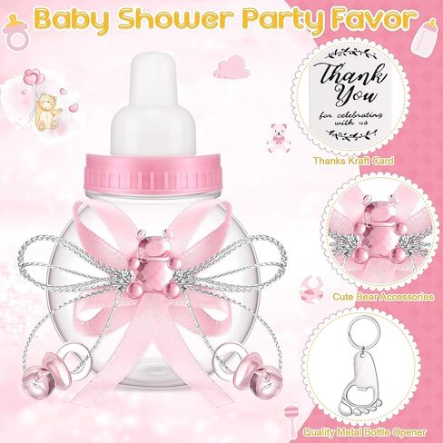 154 قطعة من هدايا استحمام الطفل للفتيات، 48 قطعة من زجاجات الأطفال الوردية الصغيرة، 48 فتاحة زجاجات على شكل سلسلة مفاتيح ببصمة القدم، 48 قطعة من علامات الشكر، 10 قطع من الزهور الاصطناعية للفتيات، ديكور حفلات استحمام الطفل الوردي in Kuwait