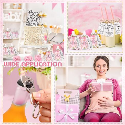 154 قطعة من هدايا استحمام الطفل للفتيات، 48 قطعة من زجاجات الأطفال الوردية الصغيرة، 48 فتاحة زجاجات على شكل سلسلة مفاتيح ببصمة القدم، 48 قطعة من علامات الشكر، 10 قطع من الزهور الاصطناعية للفتيات، ديكور حفلات استحمام الطفل الوردي in Kuwait