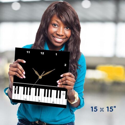 3dRose Black Piano Edge - Baby Grand Keyboard Music Design for Pianist Musical Player and Musician Gifts - Wall Clock, 10 by 10-Inch (DPP_112947_1) in Saudi Arabia