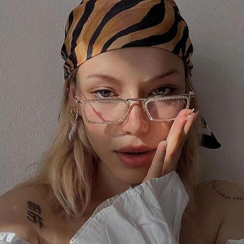 Retro Frame Square Bling Rhinestone Punk Sparkling Crystal Reading Glasses For Women Blue Light Blocking Readers in Saudi Arabia