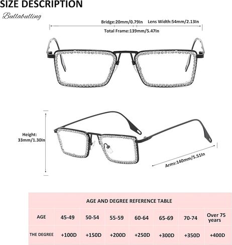 Retro Frame Square Bling Rhinestone Punk Sparkling Crystal Reading Glasses For Women Blue Light Blocking Readers in Saudi Arabia