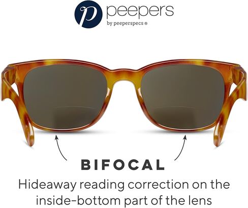 نظارات شمسية Peepers من PeeperSpecs للرجال ذات فتحة 18 ثنائية البؤرة مربعة ناعمة، قرن فحمي، 1.50 + 1.5 in Saudi Arabia