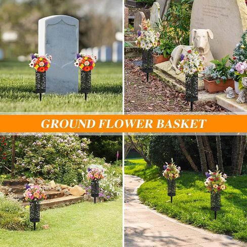 2 Pack Cemetery Decorations for Grave Cemetery Vases with Spikes Drainage Holes Memorial Flower Holder for Cemetery Human Headstones Grave Markers Black Plastic Floral Vase with Hollow Candle Holder in Kuwait