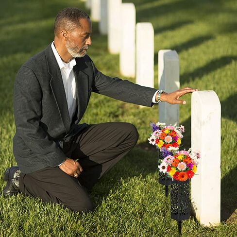 2 Pack Cemetery Decorations for Grave Cemetery Vases with Spikes Drainage Holes Memorial Flower Holder for Cemetery Human Headstones Grave Markers Black Plastic Floral Vase with Hollow Candle Holder in Kuwait