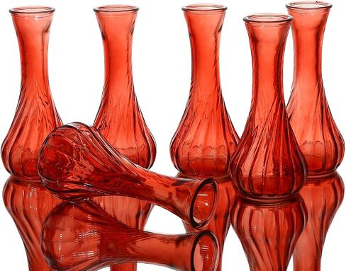 Set of 6 Small Glass Vase Set, Petite Bud Vases for Floral Arrangements, Weddings, Flowers, Home Decor or Office (Red) in Saudi Arabia