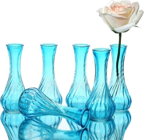 Set of 6 Small Glass Vase Set, Petite Bud Vases for Floral Arrangements, Weddings, Flowers, Home Decor or Office (Red) in Kuwait
