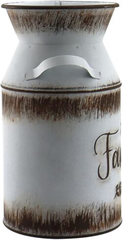 علبة الحليب الأبيض المجلفن العتيقة مزهرية معدنية زارع ريفي خمر حامل زهرة بدائية مزرعة بلد النبات لديكور المنزل والمكتب، 7.5 بوصة in Kuwait