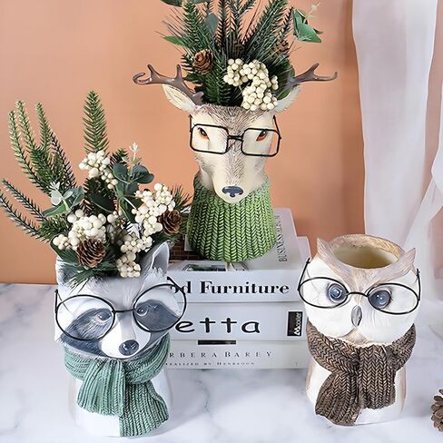 Deer Shaped Vase Wearing Glasses and Scarves, Simulated Animal Vase for Indoor Plants, Large Decor Vases for Dining Table, Aesthetic Apartment Decor (Deer) in Saudi Arabia