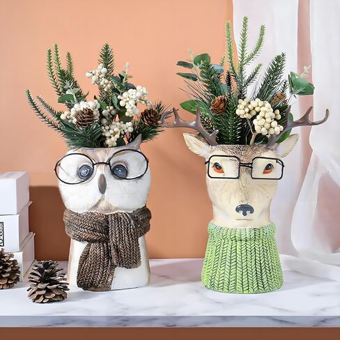 Deer Shaped Vase Wearing Glasses and Scarves, Simulated Animal Vase for Indoor Plants, Large Decor Vases for Dining Table, Aesthetic Apartment Decor (Deer) in Saudi Arabia