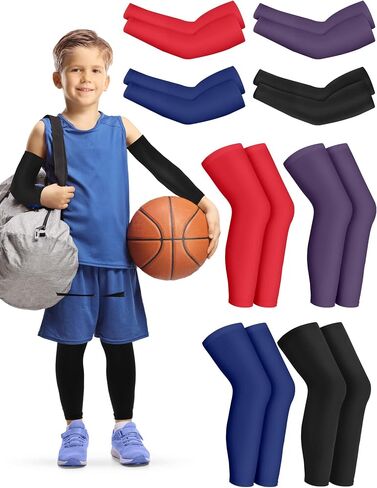 8 Pairs Kids Long Compression Leg Sleeves and Compression Arm Sleeves Compression Sleeve Non Slip Leg Wraps for Boys Girls in Saudi Arabia