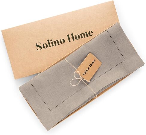 مفرش طاولة من الكتان المنزلي من سولينو بطول 90 بوصة - مفرش طاولة أبيض من الكتان النقي بنسبة 100% مقاس 35.56 × 90 بوصة - مفرش طاولة بخياطة متوسطة الوزن للصيف in Kuwait