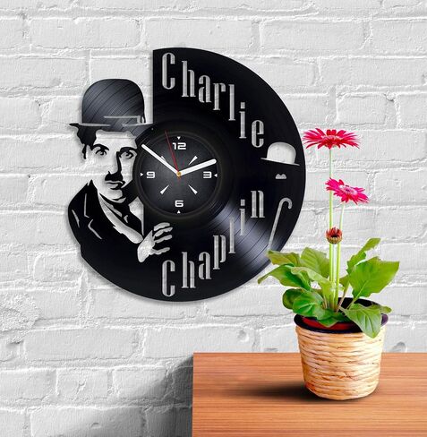 Charlie Chaplin Vinyl Record Wall Clock. Decor for Bedroom, Living Room, Kids Room. Gift for Him or Her. Christmas, Birthday, Holiday, Housewarming Present. in Saudi Arabia