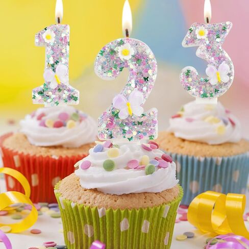 Birthday Candles Number 0, Purple and Green Themed Birthday Candles for Cake Topper Glitter Diamonds Happy Birthday Party Decorations Wedding Anniversary Celebration Supplies in Kuwait