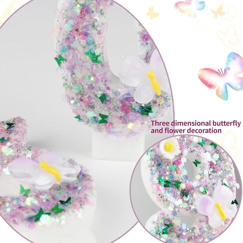 Birthday Candles Number 0, Purple and Green Themed Birthday Candles for Cake Topper Glitter Diamonds Happy Birthday Party Decorations Wedding Anniversary Celebration Supplies in Kuwait