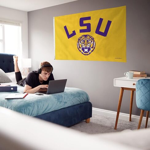 Made By Rico Industries NCAA Louisiana State Tigers Flag 3' x 5' Helmet Banner Flag - Single Sided - Indoor or Outdoor - Home Décor - LSU Tigers in Saudi Arabia