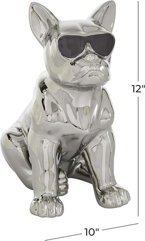 CosmoLiving by Cosmopolitan Ceramic Bulldog Decorative Sculpture Home Decor Statue with Sunglasses, Accent Figurine 6" x 10" x 12", Gold in Saudi Arabia