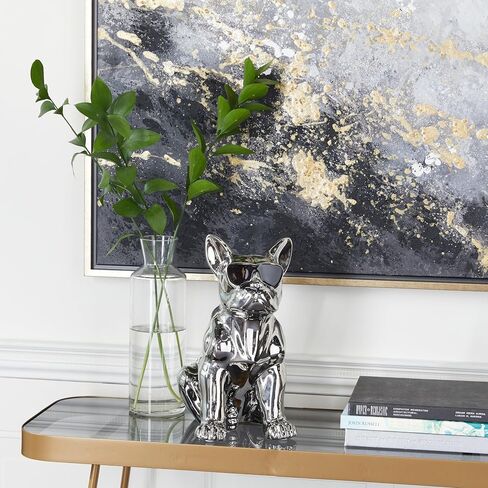 CosmoLiving by Cosmopolitan Ceramic Bulldog Decorative Sculpture Home Decor Statue with Sunglasses, Accent Figurine 6" x 10" x 12", Gold in Saudi Arabia