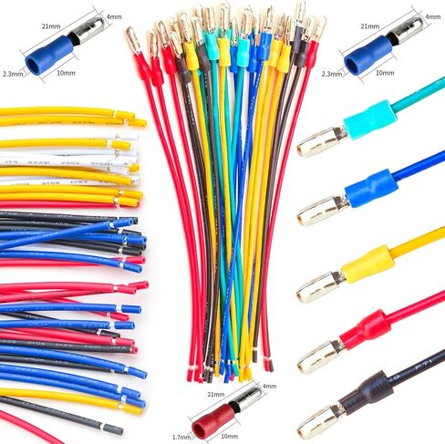 طرف موصل تجعيد رصاصة معزول بقطر 4 مم، كابل مجعد مسبقًا 18AWG أحمر/أسود/أصفر/أزرق/أخضر بطول 10/30/50/100 سم حزمة من 5 قطع (رصاصة M-10 سم) in Saudi Arabia