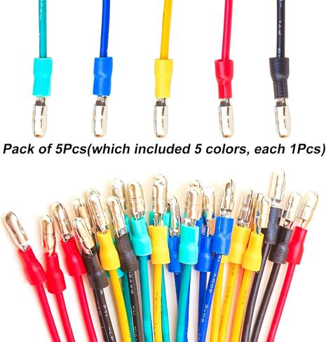 طرف موصل تجعيد رصاصة معزول بقطر 4 مم، كابل مجعد مسبقًا 18AWG أحمر/أسود/أصفر/أزرق/أخضر بطول 10/30/50/100 سم حزمة من 5 قطع (رصاصة M-10 سم) in Saudi Arabia