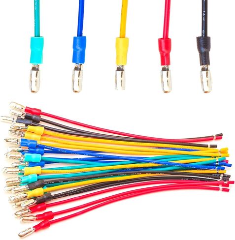 طرف موصل تجعيد رصاصة معزول بقطر 4 مم، كابل مجعد مسبقًا 18AWG أحمر/أسود/أصفر/أزرق/أخضر بطول 10/30/50/100 سم حزمة من 5 قطع (رصاصة M-10 سم) in Saudi Arabia