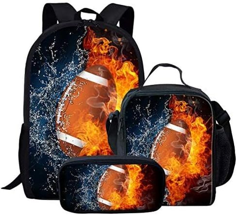 Soccer Print Kids Backpack for Boys, Boys School Bag with Lunch Bag Pencil Case for School Travel, Large Book Bag Set for Elementary School Student, Blue in Saudi Arabia
