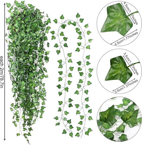 38 Pcs 268Ft Vines - Fake Vines Leaves, Artificial Ivy Garland, Hanging Vines - Vine Plants with Cable Tie - Fake Ivy for Wedding Party Garden Greenery Decor Outdoor Indoor Wall Decoration in Kuwait