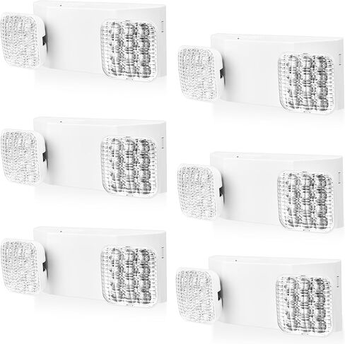 6 قطع من مصابيح الطوارئ التجارية، مصابيح طوارئ بيضاء مع رأسين مربعين قابلين للتعديل وبطاريات احتياطية (90 دقيقة)، ضوء خروج للطوارئ مقاوم للحريق، مثبت على الحائط in Kuwait