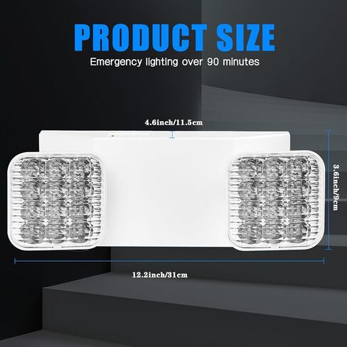 6 قطع من مصابيح الطوارئ التجارية، مصابيح طوارئ بيضاء مع رأسين مربعين قابلين للتعديل وبطاريات احتياطية (90 دقيقة)، ضوء خروج للطوارئ مقاوم للحريق، مثبت على الحائط in Kuwait