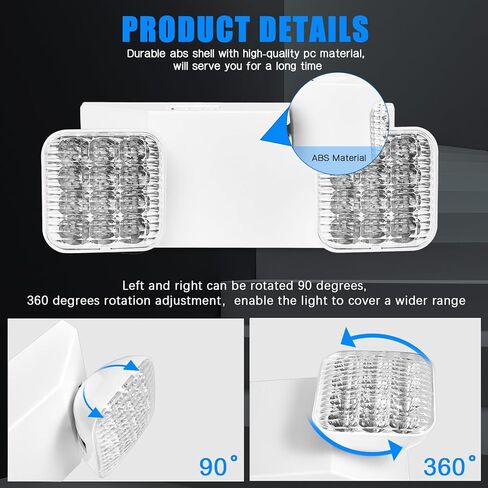 6 قطع من مصابيح الطوارئ التجارية، مصابيح طوارئ بيضاء مع رأسين مربعين قابلين للتعديل وبطاريات احتياطية (90 دقيقة)، ضوء خروج للطوارئ مقاوم للحريق، مثبت على الحائط in Kuwait