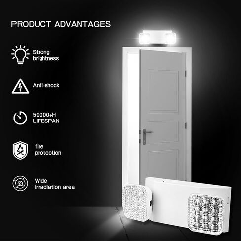 6 قطع من مصابيح الطوارئ التجارية، مصابيح طوارئ بيضاء مع رأسين مربعين قابلين للتعديل وبطاريات احتياطية (90 دقيقة)، ضوء خروج للطوارئ مقاوم للحريق، مثبت على الحائط in Kuwait