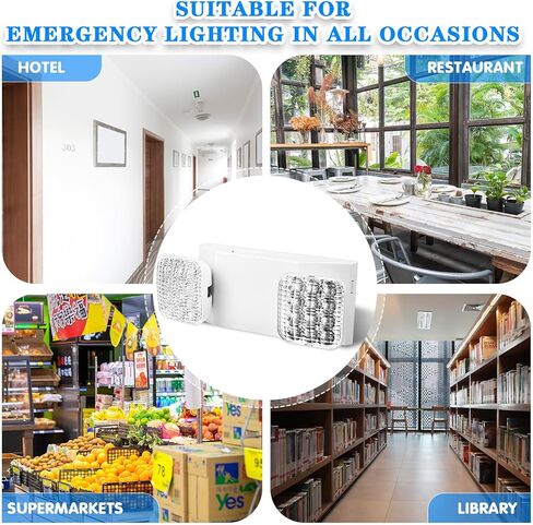 6 قطع من مصابيح الطوارئ التجارية، مصابيح طوارئ بيضاء مع رأسين مربعين قابلين للتعديل وبطاريات احتياطية (90 دقيقة)، ضوء خروج للطوارئ مقاوم للحريق، مثبت على الحائط in Kuwait
